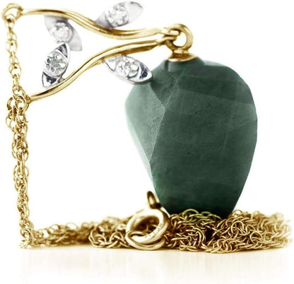 14K Solid Gold Necklace with Natural Diamonds and Twisted Briolette Emerald