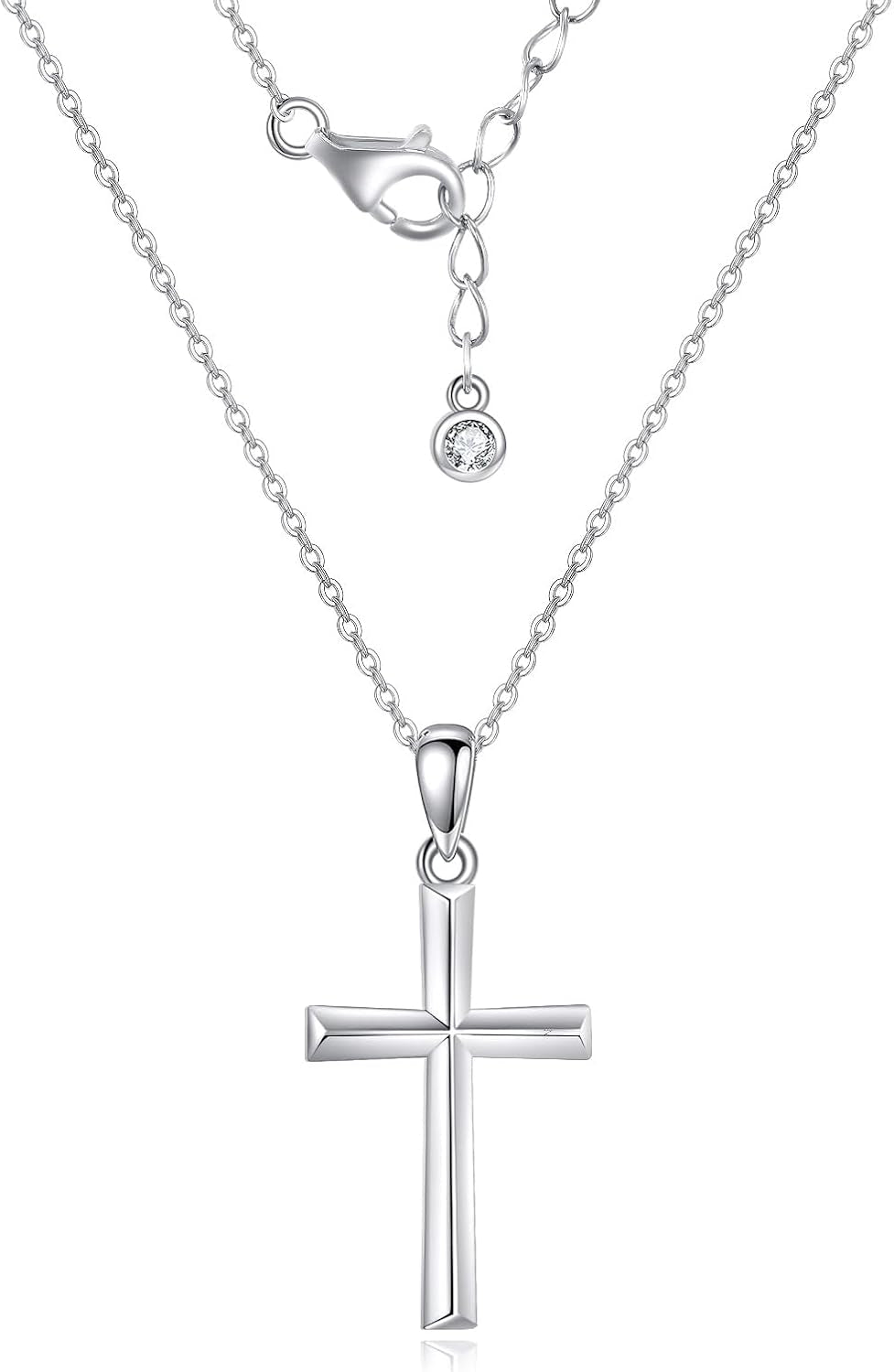 Minimalist Cross Necklace 925 Sterling Silver Dainty Pendant with Zircon Tail Chain, Simple Religious Jewelry Gift for Women - WORLD TIME VISITS