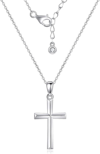 Minimalist Cross Necklace 925 Sterling Silver Dainty Pendant with Zircon Tail Chain, Simple Religious Jewelry Gift for Women - WORLD TIME VISITS