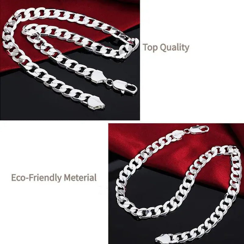 European Fashion Luxury Exaggeration Men's and Women's Bright 925 Sterling Silver Sideways Chain Necklace Exquisite Cuban Necklace Size Includes 16-30 inches