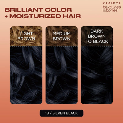 Textures & Tones Permanent Hair Dye, 1B Silken Black Hair Color, Pack of 1