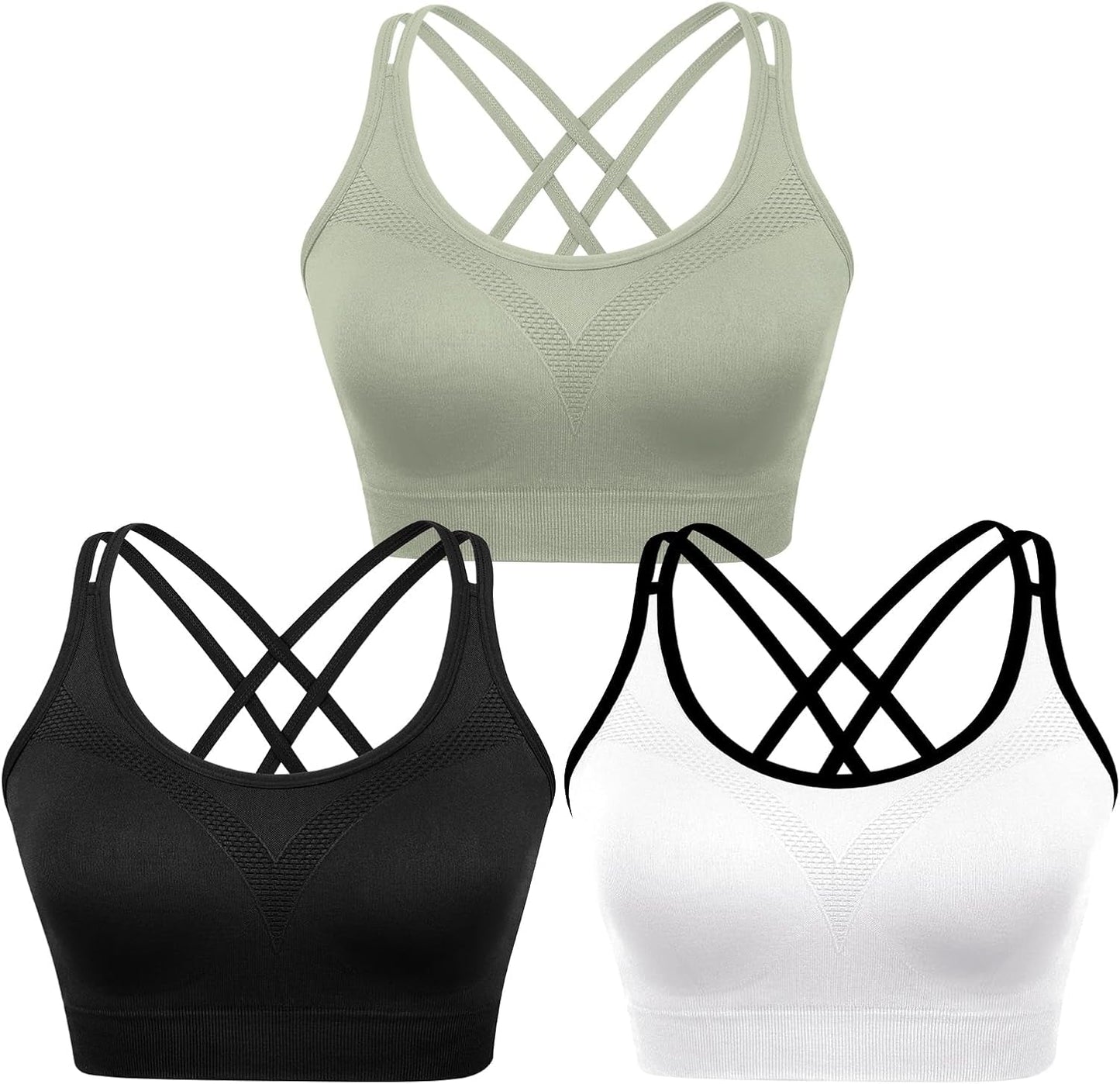 Cross Back Sports Bra for Women Padded Strappy Yoga Bra Medium Support Workout Bra for Athletic Gym Fitness 3 Pack