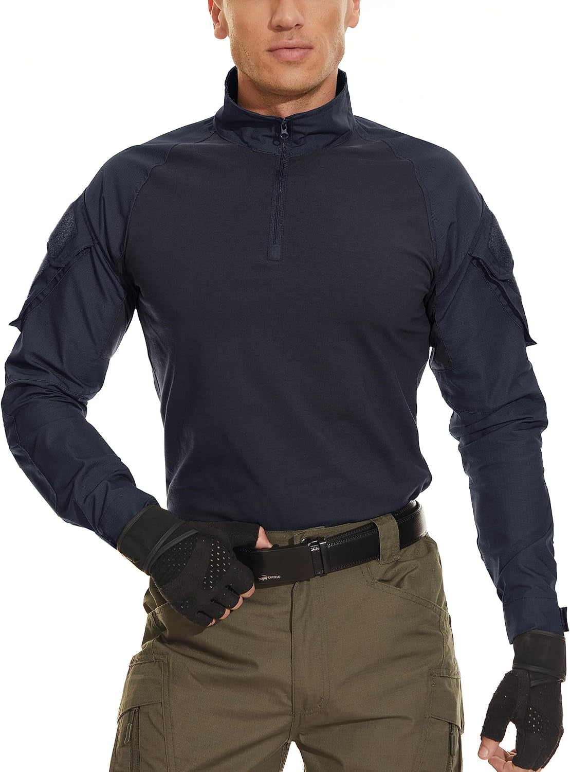 Men'S Tactical Military Shirts 1/4 Zip Long Sleeve Shirt with Pockets