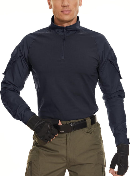 Men'S Tactical Military Shirts 1/4 Zip Long Sleeve Shirt with Pockets