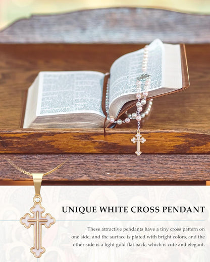 100 Pcs Alloy Enamel White Cross Pendants Gold Plate Cross Dangle Charms for Necklace Bracelet Jewelry Making DIY Crafting