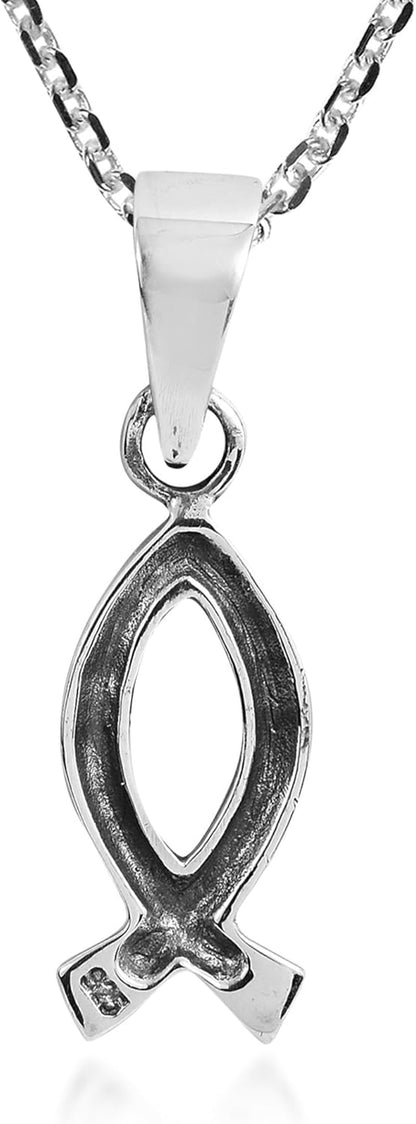 Faithful Christian Fish .925 Sterling Silver Pendant Necklace | Silver Pisces Necklace | Christian Fish Necklace
