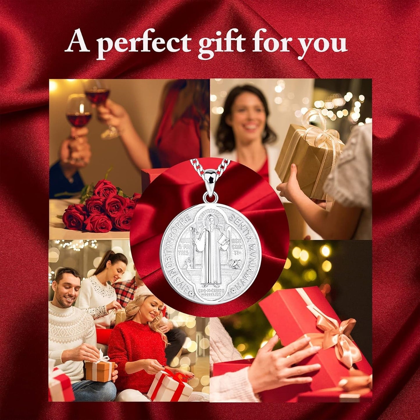 Saint Benedict Necklace 925 Sterling Silver Patron Saint Benedict Medal Pendant Amulet Protection Religious Jewelry for Men Women