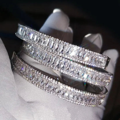 Charm Bracelet Baguette Cut 5A Cubic Zirconia Diamond White Gold Filled Engagement Wedding Bangle for Women Fashion Accessaries 1Pcs