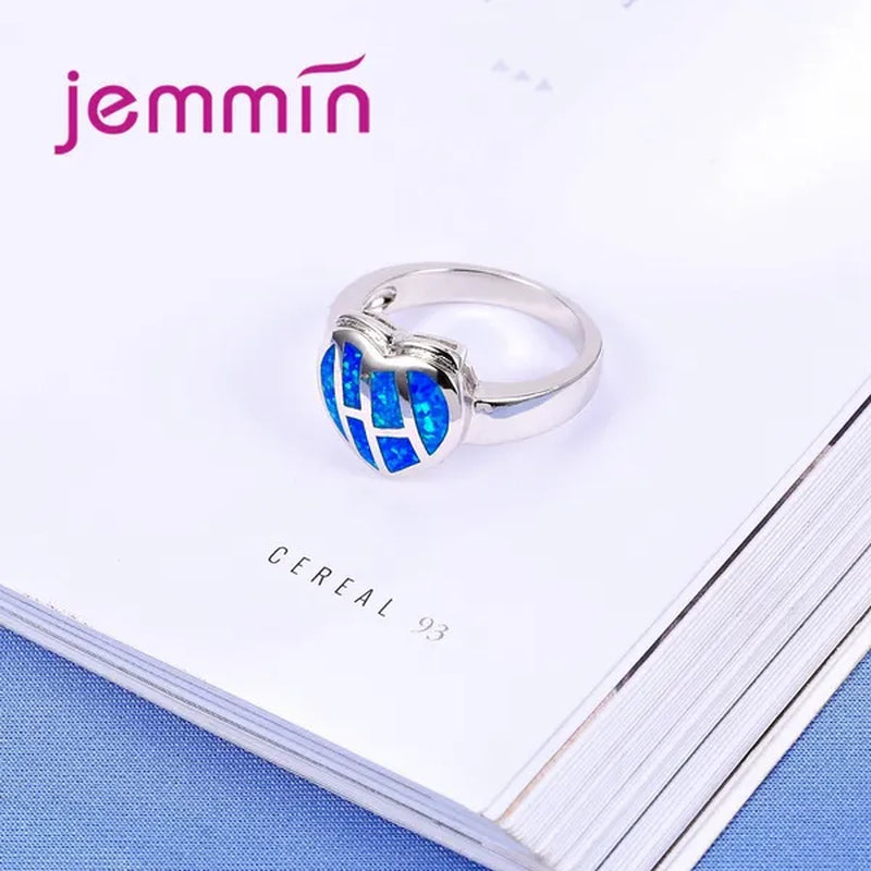 Heart Shaped Blue Fire Opal Ring 925 Sterling Silver For Women Wedding Rings Bague Femme Fashion Jewelry Gift