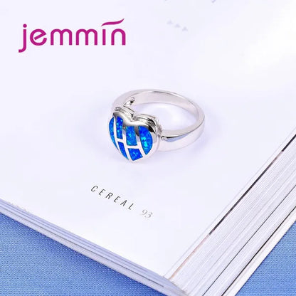 Heart Shaped Blue Fire Opal Ring 925 Sterling Silver For Women Wedding Rings Bague Femme Fashion Jewelry Gift