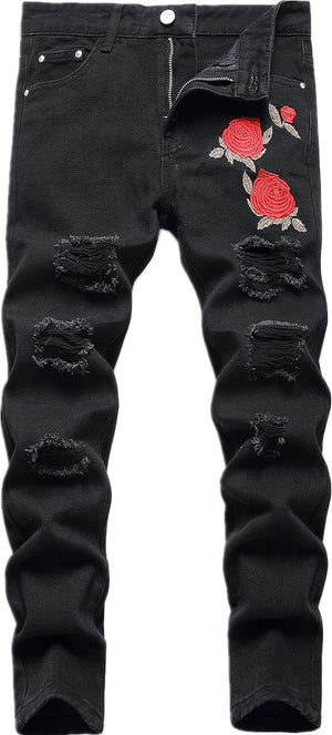 Boy'S Skinny Fit Ripped Destroyed Distressed Stretch Slim Jeans Pants
