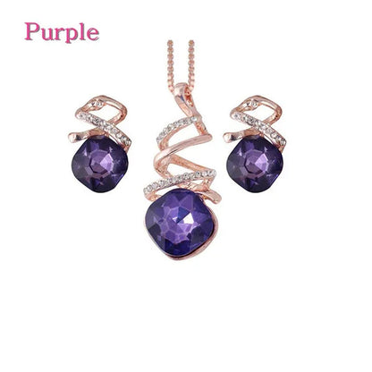 Amethyst Ruby Sapphire Gemstone Natural Luxury Jewelry Set Diamond Necklace Earrings Wedding Bridal Princess Engagement Fashion Women - WORLD TIME VISITS