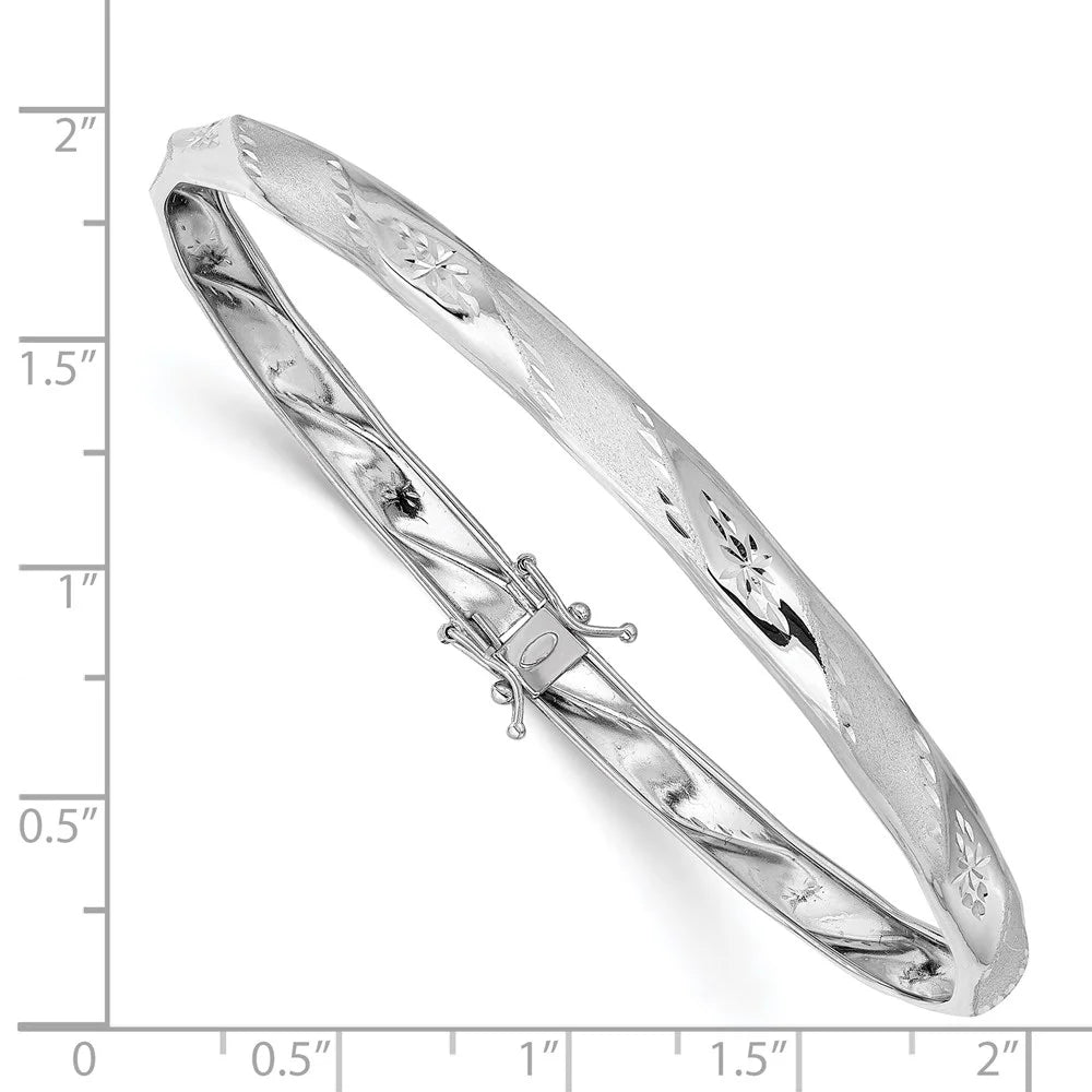 14 Karat White Gold Satin Diamond-Cut Flexible Bangle