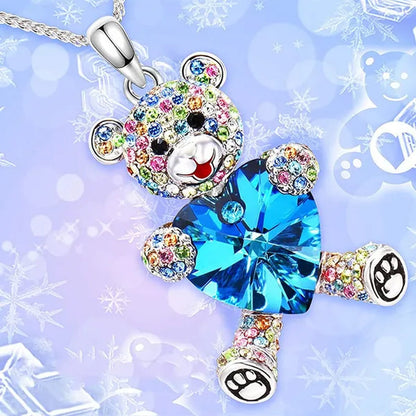 Elegant Fashion Creative Women's Heart-shaped Crystal Bear Necklace Diamond Bear Necklace Women's Engagement Necklace Cute Girl Animal Jewelry Birthday Anniversary Gift