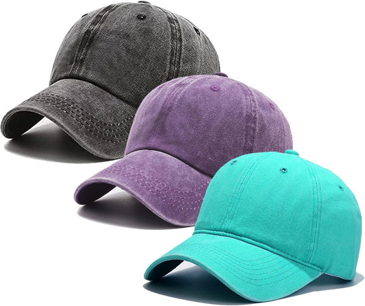 3 Pack Washed Plain Vintage Baseball Cap Cotton Adjustable Twill Bulk Low Profile Classic Dad Hat for Men/Women