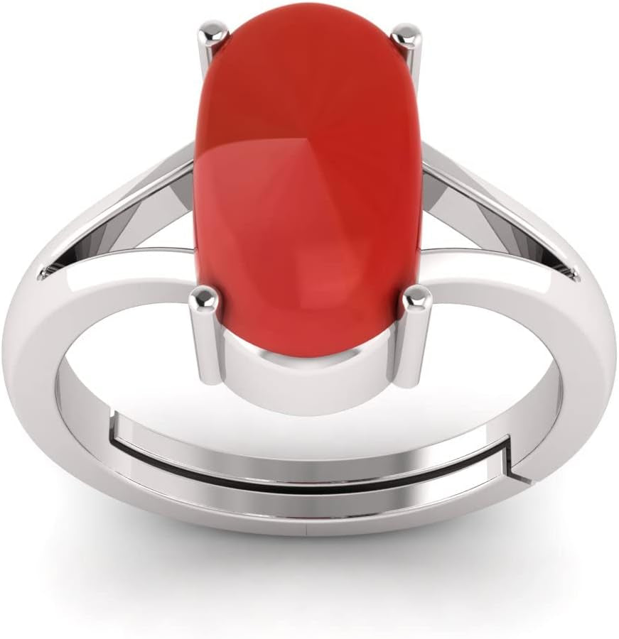 10.50 Carat Natural Red Coral Moonga Capsul Astrological Purpose Adjustable Ring Metal 925 Sterling Pure Silver with Lab Certificate - WORLD TIME VISITS
