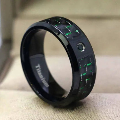 Sz6-12 Couple Rings Green Fiber Cz Titanium Steel Mens Wedding Bands Black Gold Filled Emerald Womens Wedding Ring Sets