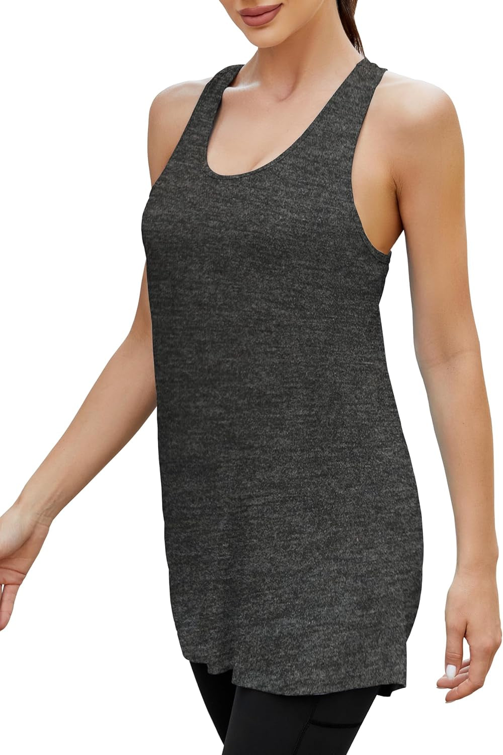 Women Workout Athletic Yoga Shirts Loose Fit Racerback Long Tank Tops - WORLD TIME VISITS