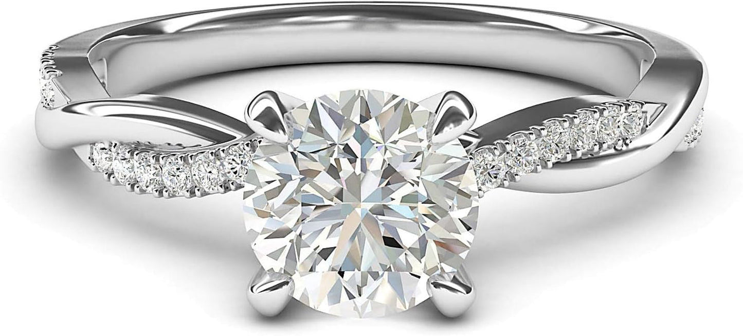 Solid 14K White Gold 4-Prong Petite Twisted Vine Simulated 1.0 CT Diamond Engagement Ring Promise Bridal Ring - WORLD TIME VISITS