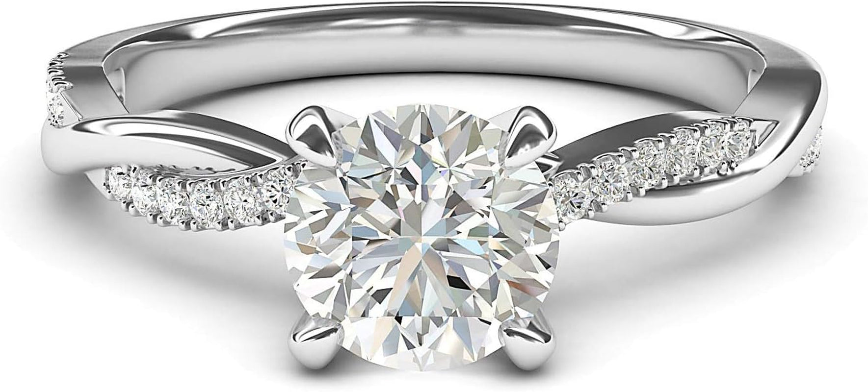 Solid 14K White Gold 4-Prong Petite Twisted Vine Simulated 1.0 CT Diamond Engagement Ring Promise Bridal Ring - WORLD TIME VISITS