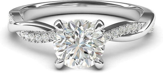 Solid 14K White Gold 4-Prong Petite Twisted Vine Simulated 1.0 CT Diamond Engagement Ring Promise Bridal Ring - WORLD TIME VISITS