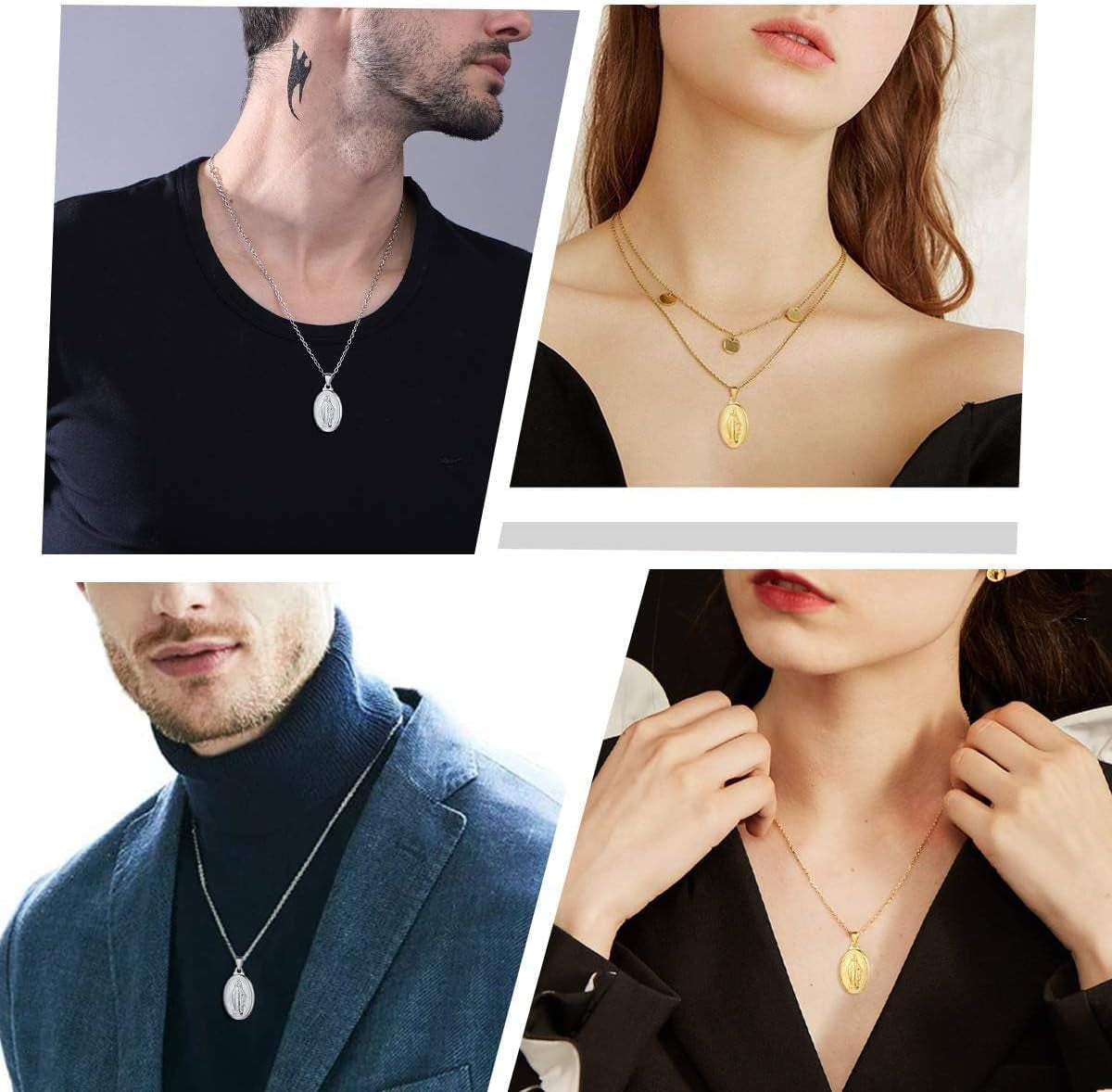Personalized Virgin Mary Necklace 925 Sterling Silver Religious Christian Jewelry Oval Medal Coin Pendant Necklace for Women Men(With Gift Box) - WORLD TIME VISITS