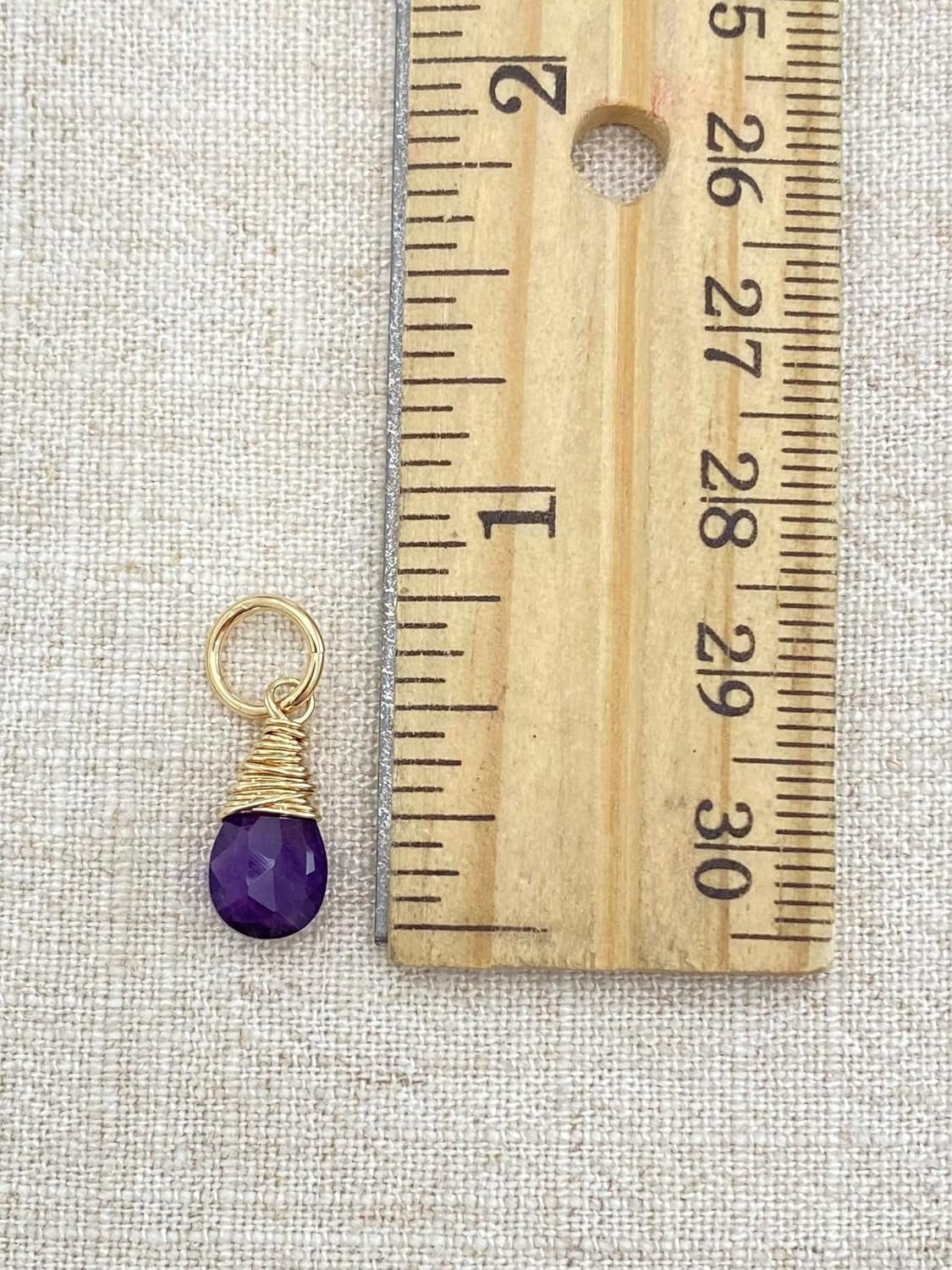 February Birthstone Charm for Necklace or Bracelet - Small Genuine Amethyst Briolette Pendant Wire Wrapped in Gold Fill