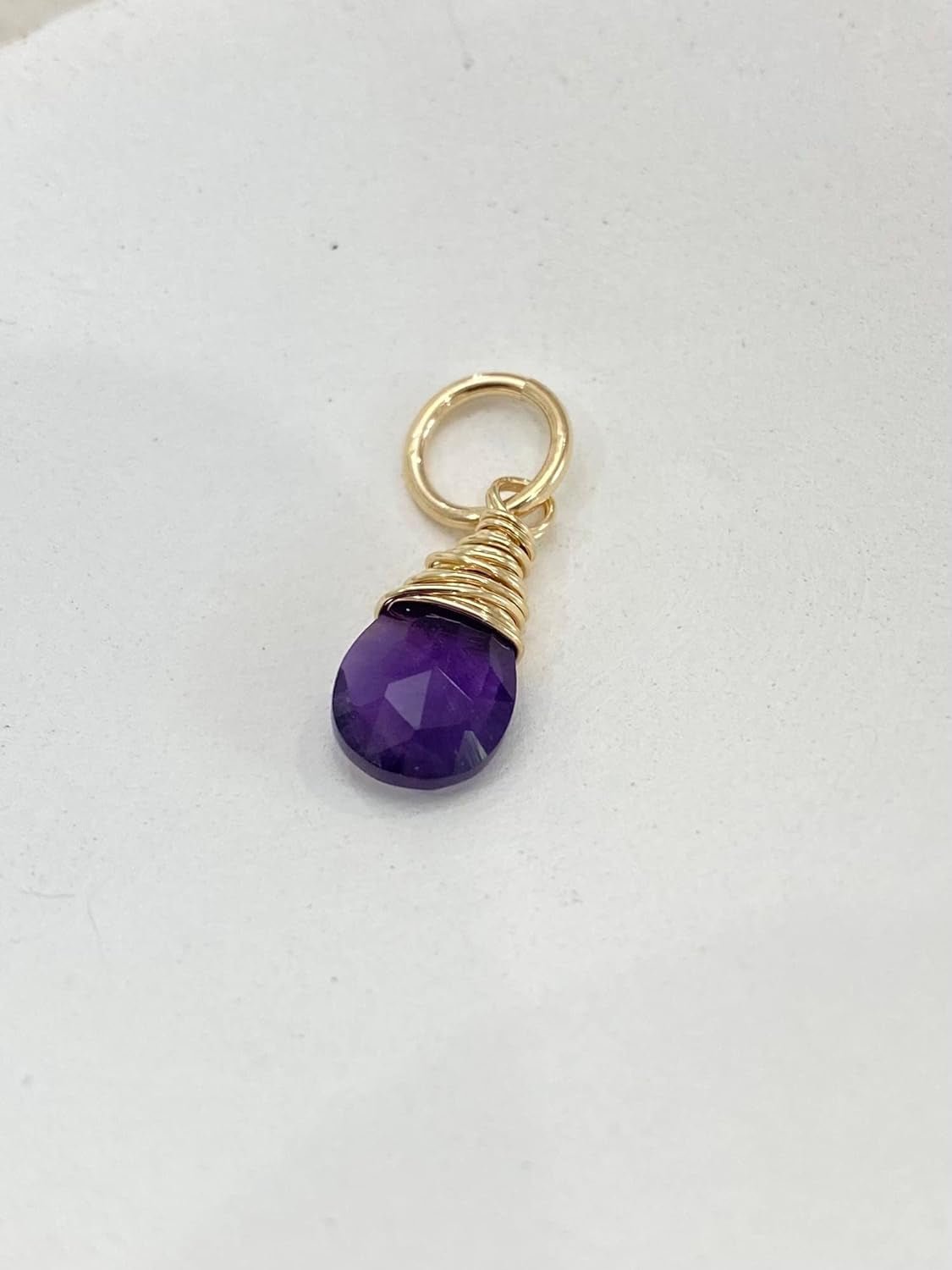 February Birthstone Charm for Necklace or Bracelet - Small Genuine Amethyst Briolette Pendant Wire Wrapped in Gold Fill