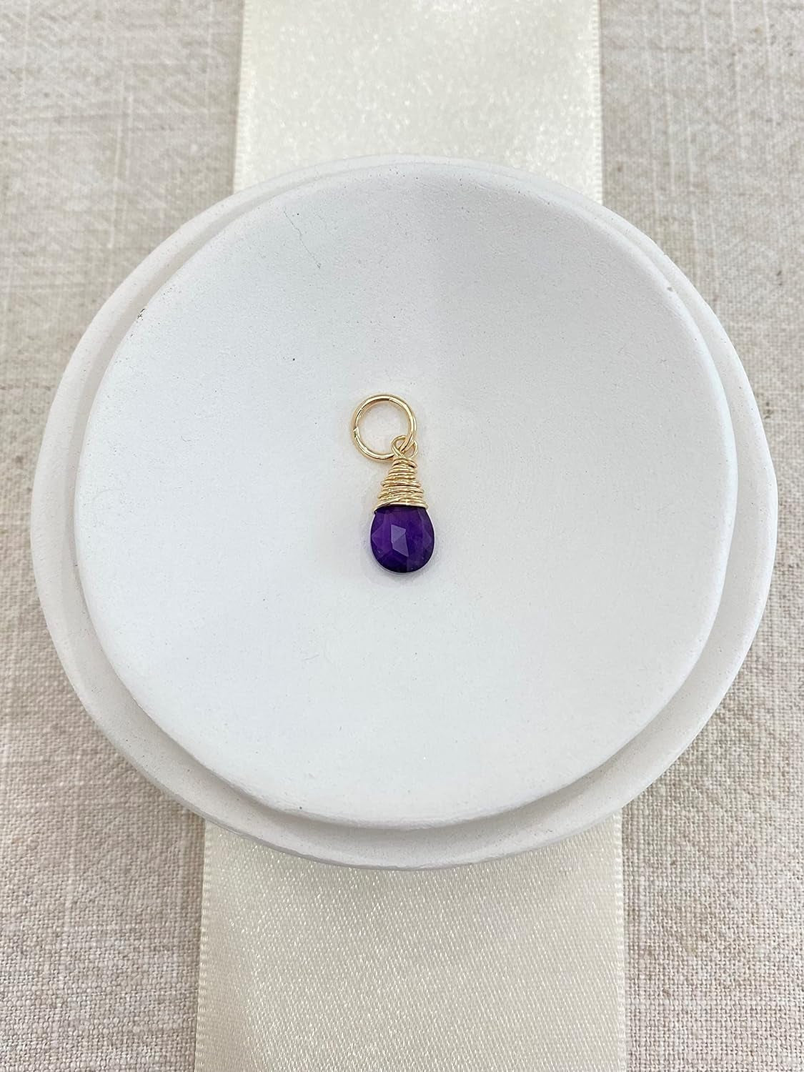 February Birthstone Charm for Necklace or Bracelet - Small Genuine Amethyst Briolette Pendant Wire Wrapped in Gold Fill - WORLD TIME VISITS