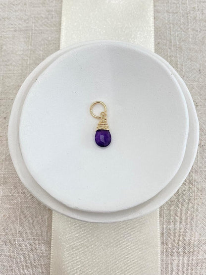 February Birthstone Charm for Necklace or Bracelet - Small Genuine Amethyst Briolette Pendant Wire Wrapped in Gold Fill - WORLD TIME VISITS