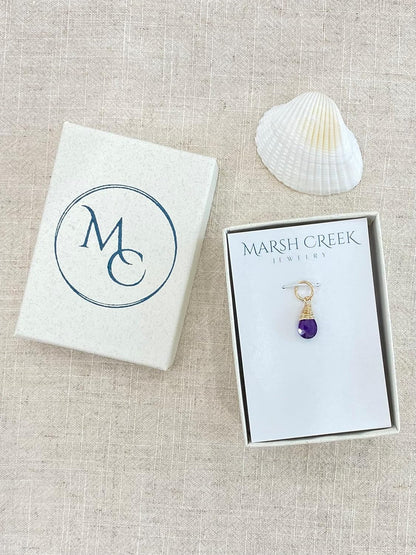 February Birthstone Charm for Necklace or Bracelet - Small Genuine Amethyst Briolette Pendant Wire Wrapped in Gold Fill