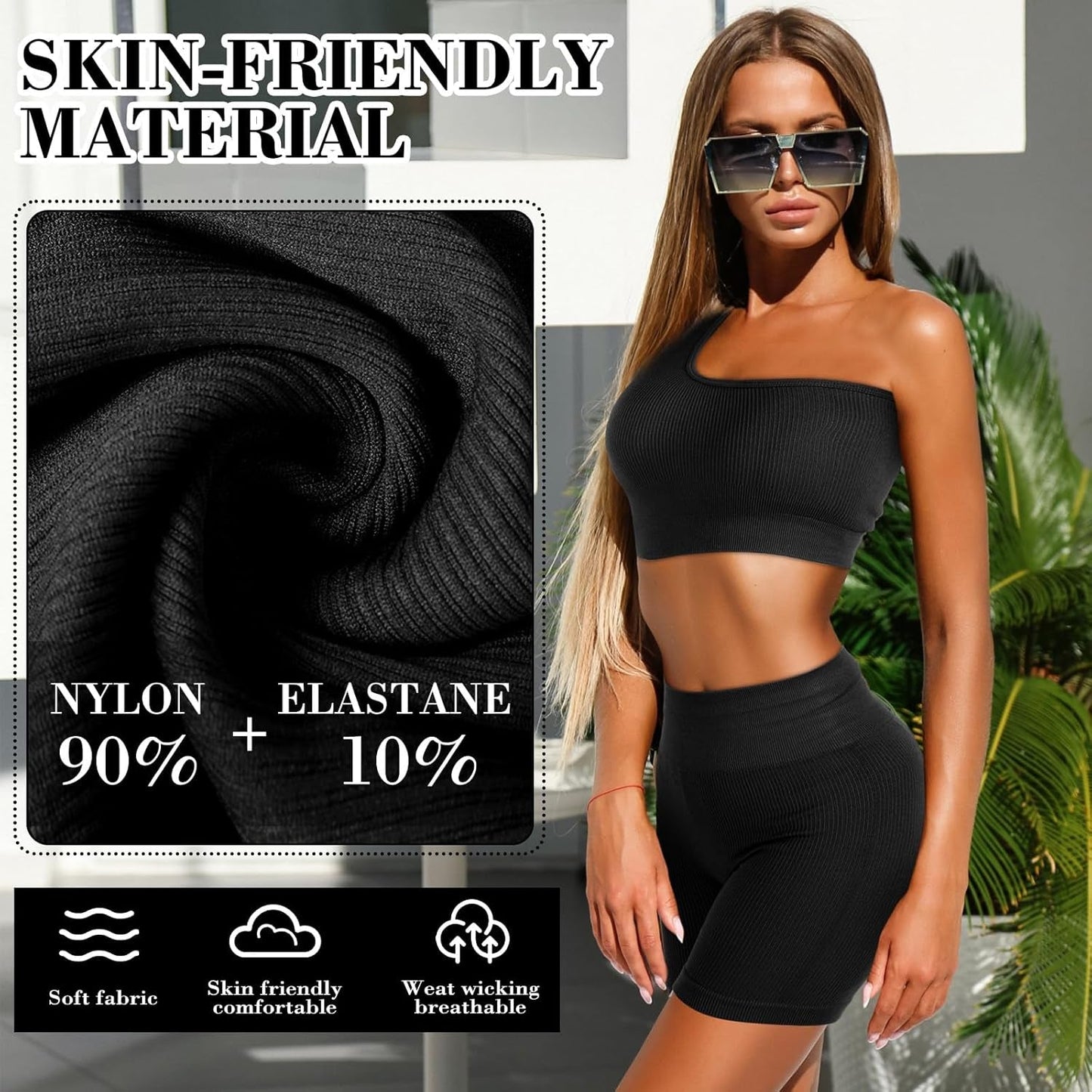 4 Pcs Women'S Workout Sets Pilates Exercise Outfit Ribbed Scoop Neck Sports Bra Shorts Leggings Gym Clothes Set