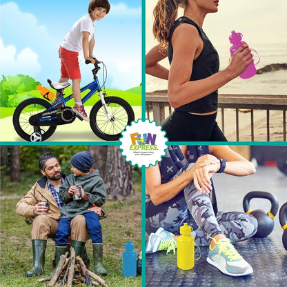 Bulk Water Bottles, Neon Assorted Colors, 12 Bottles, BPA Free Plastic, Lightweight, 18 Oz, Leak Proof Design