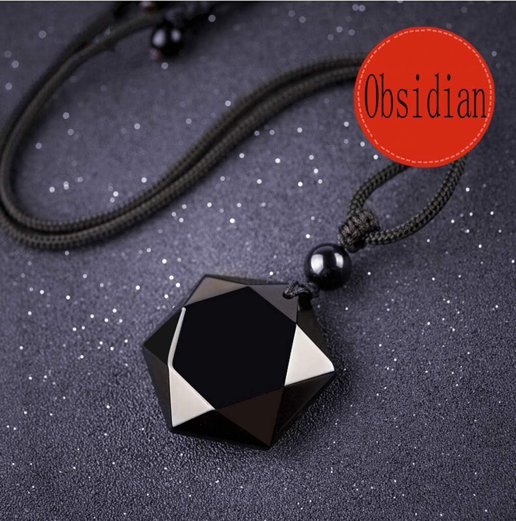 Women'S Necklaces Men'S Necklaces Pure Natural Obsidian Hexagon Pendant Necklace Adjustable Cord Gemstone Pendant Religious Jewelry for Men Women