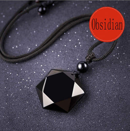 Women'S Necklaces Men'S Necklaces Pure Natural Obsidian Hexagon Pendant Necklace Adjustable Cord Gemstone Pendant Religious Jewelry for Men Women