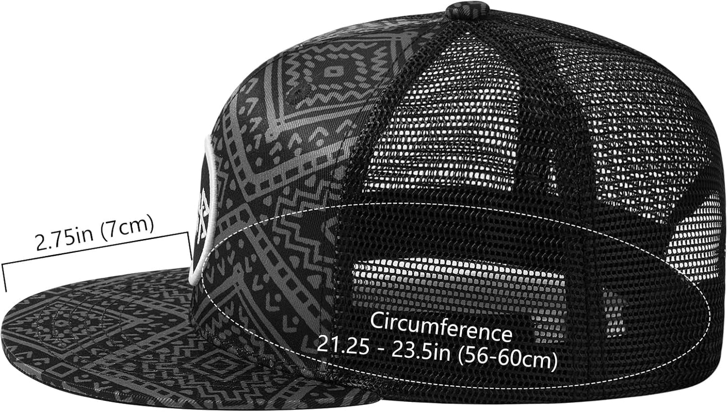 Flat Brim Trucker Cap Adjustable Snapback Hat Mesh Back for Men Women