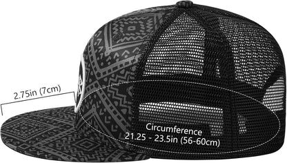 Flat Brim Trucker Cap Adjustable Snapback Hat Mesh Back for Men Women