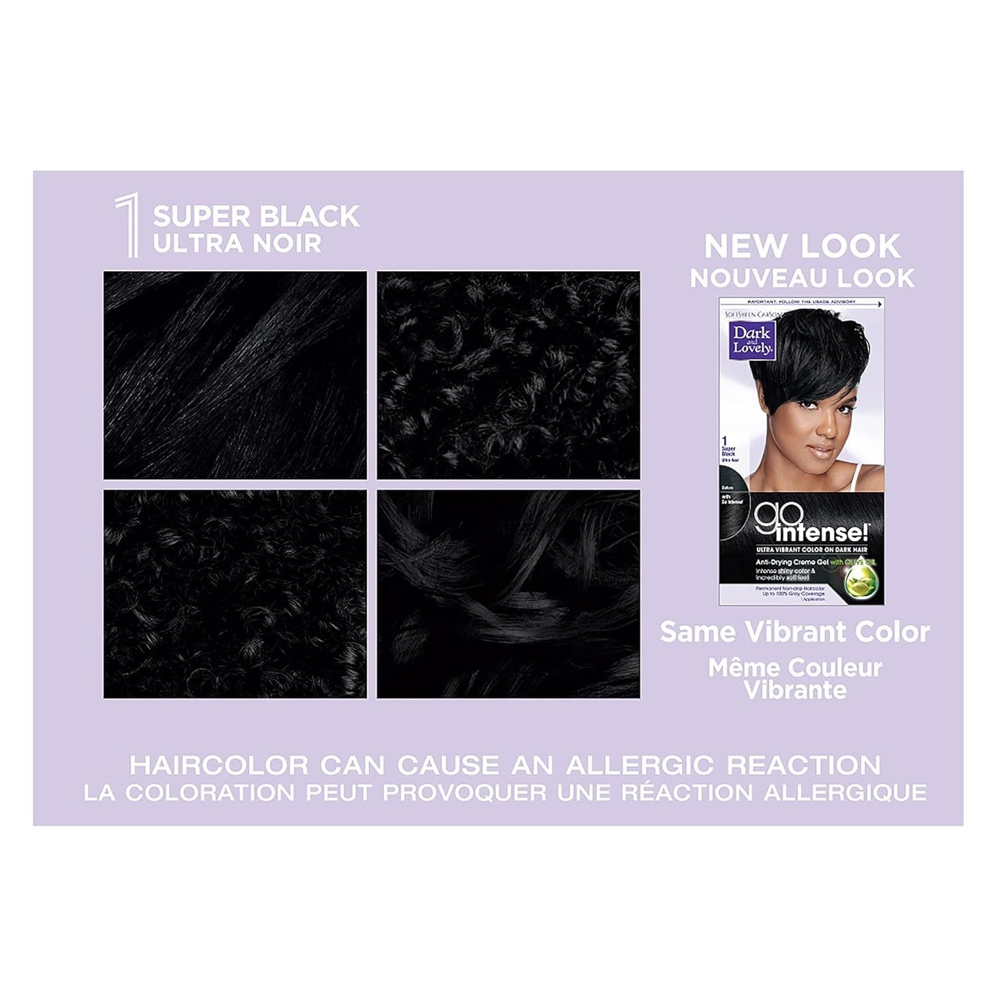 Dark and Lovely Ultra Vibrant Permanent Hair Color Go Intense Hair Dye for Dark Hair with Olive Oil for Shine and Softness, Super Black