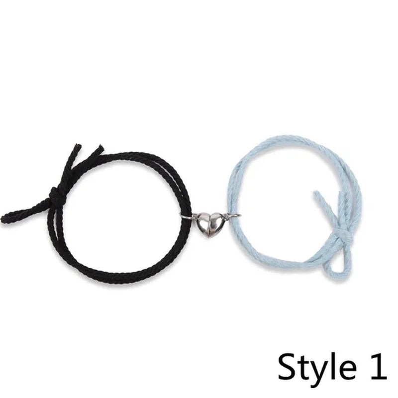 2Pcs Magnetic Bracelet Stainless Steel Heart Pendant Charm Couple Bracelets for Lover Friend Men Women Braid Rope Bracelets - WORLD TIME VISITS