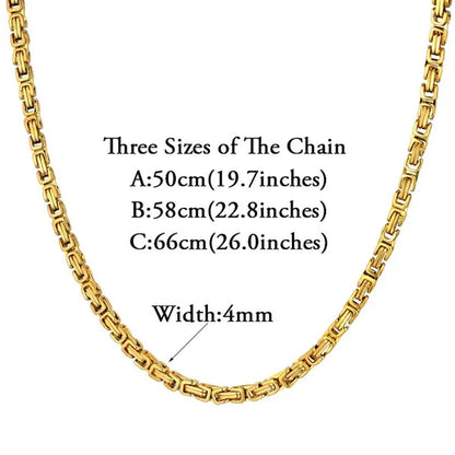 Men's Hip Hop Silver-tone/18K Gold Plated Stainless Steel Byzantine Box Link Chain Necklace