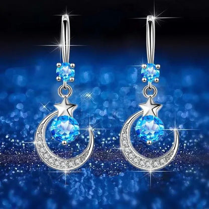 Female Fashion Star Moon Earrings Silver Plated Pink Blue White Cubic Zirconia Dangle Earrings Bride Wedding Engagement Anniversary Valentine's Day Gift Jewelry - WORLD TIME VISITS
