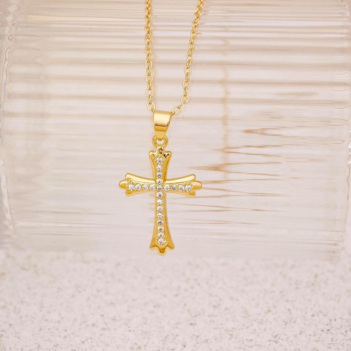 Cross Necklace for Women, 14K Gold Cross Necklaces for Women Trendy Dainty Gold Necklace Pearl Diamond Cross Pendant Necklaces Religious Christian Baptism Faith Jewelry for Woman