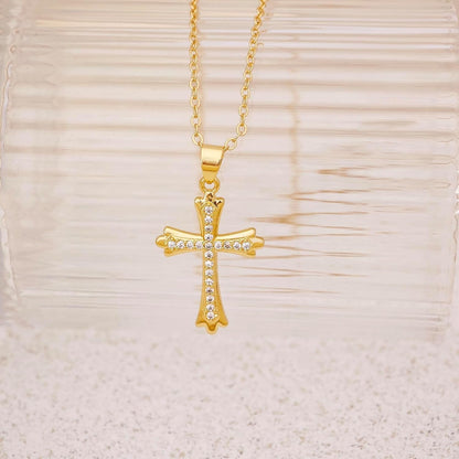 Cross Necklace for Women, 14K Gold Cross Necklaces for Women Trendy Dainty Gold Necklace Pearl Diamond Cross Pendant Necklaces Religious Christian Baptism Faith Jewelry for Woman