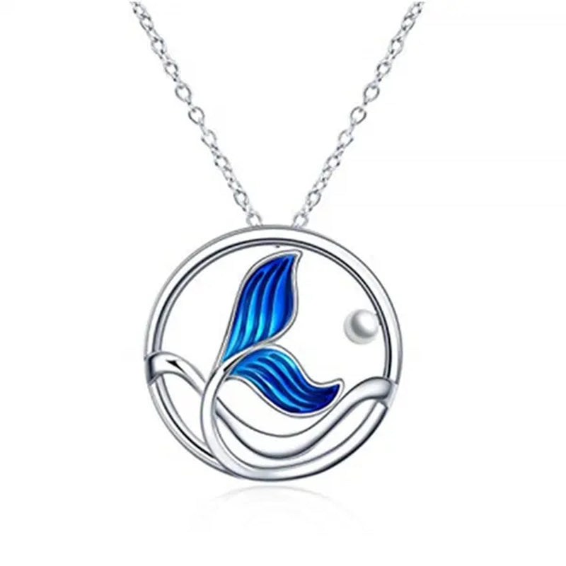 Fashion Women Ocean Necklace Sterling Silver Sea Turtle/Dolphin/Mermaid Necklace Abalone Shell Tortoise/Mermaid Tail Necklace