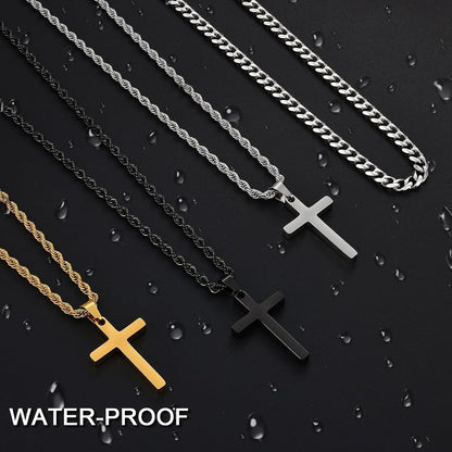 Valentines Gifts for Him - 2 Pcs Cross Necklace Chain for Men and Women, Layered Mens Cross Necklaces Stainless Steel Pendant Cuban Link Rope Chain 16-26 Inch, Jewelry Gift