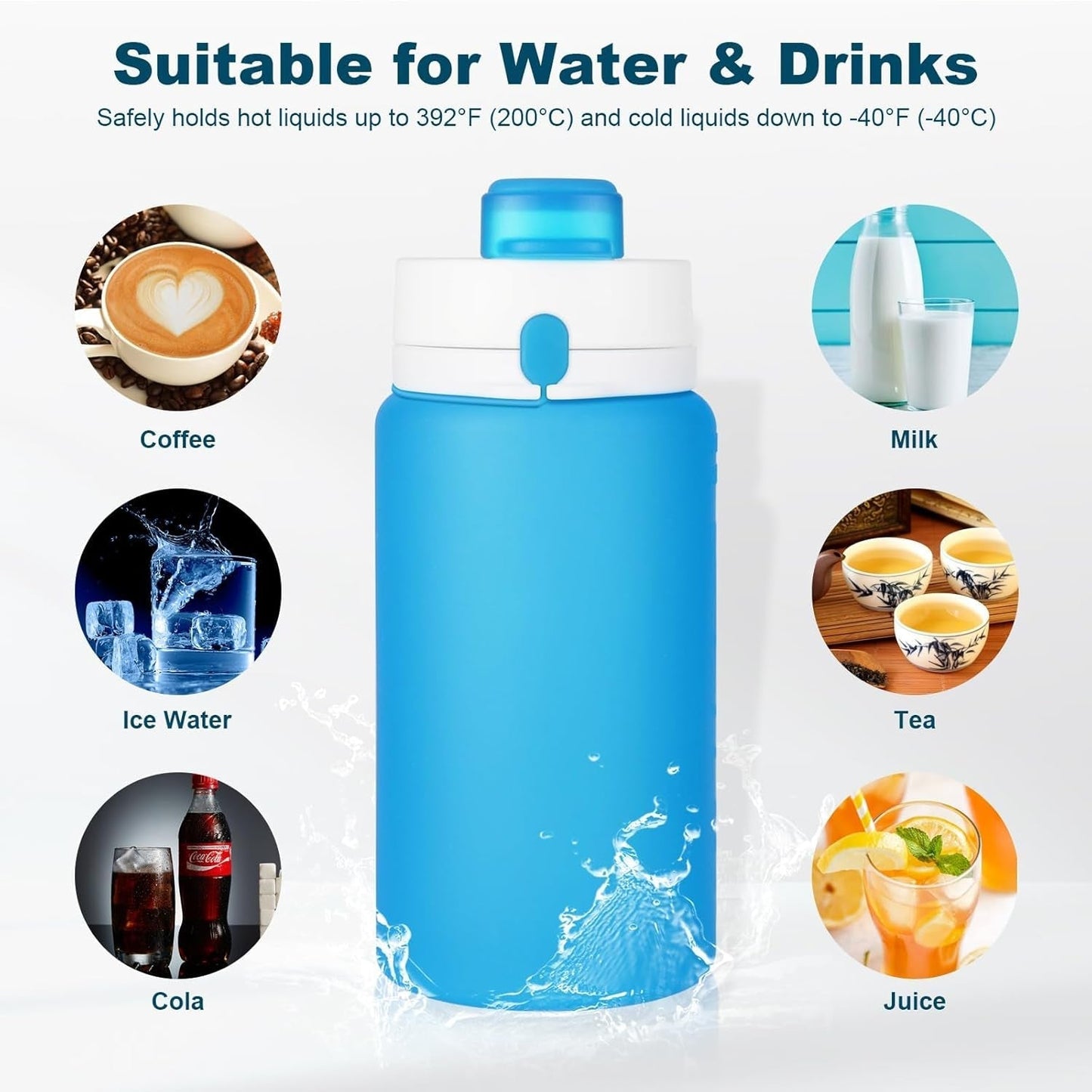 Collapsible Water Bottle, 19Oz Foldable Water Bottle BPA Free Reusable Lightweight Leak-Proof Travel Silicone Water Bottle for Travel, Gym, Hiking, Office, Camping(Blue)