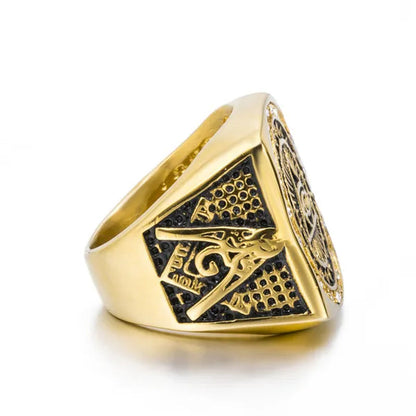Mens Stainless Steel Gold Ring Czs Illuminati the All-Seeing-Eye Eye of Providence Symbol Hip Hop Jewelry Size 8-13