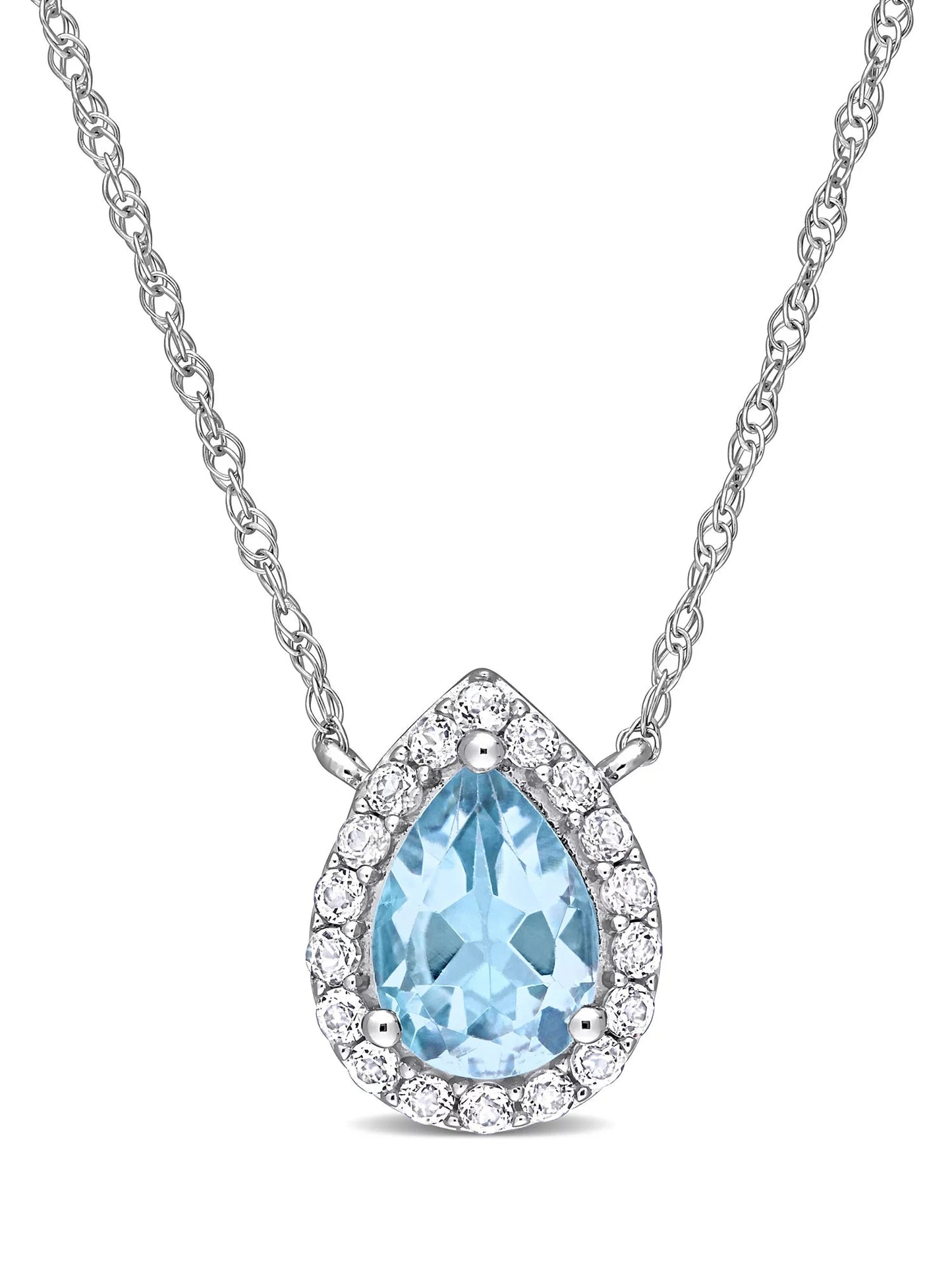 1-1/10 Carat T.G.W. Pear-Cut Sky Blue and White Topaz 10Kt White Gold Halo Necklace with Chain