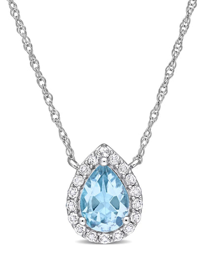 1-1/10 Carat T.G.W. Pear-Cut Sky Blue and White Topaz 10Kt White Gold Halo Necklace with Chain