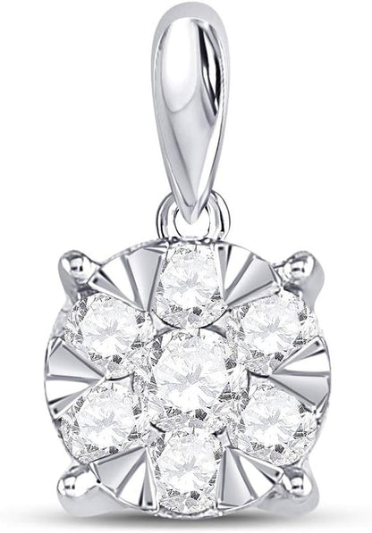 14Kt White Gold Womens round Diamond Flower Cluster Pendant 1/2 Cttw - WORLD TIME VISITS